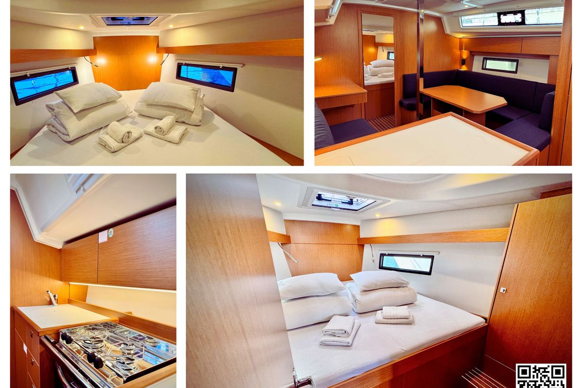 Salon of Stella Familia, a Bavaria C38 sailboat at Zadar, Croatia