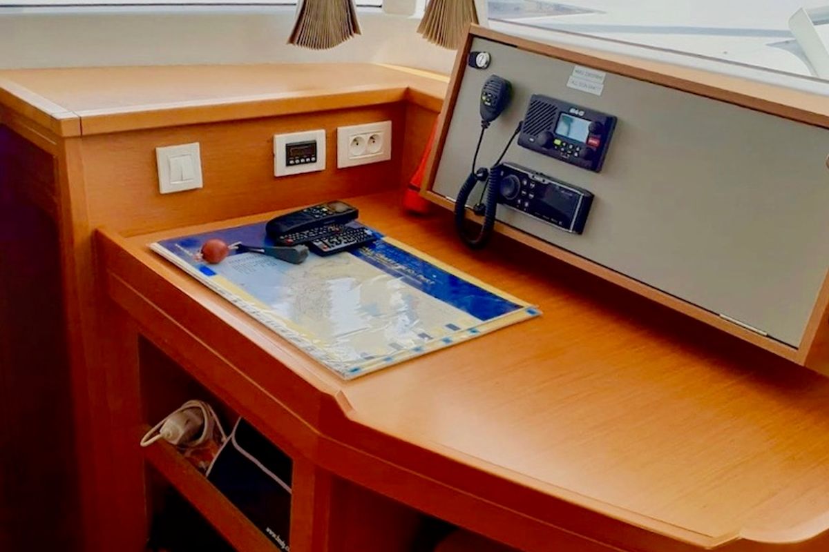 Cockpit of BAGIRA, a Lagoon 450 catamaran at Grad Šibenik, Croatia