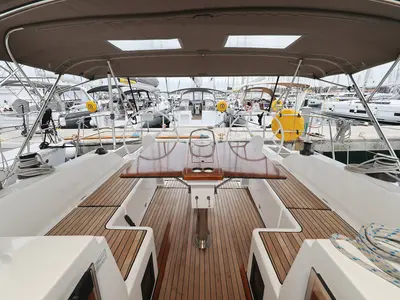 Deck of Maupiti, a Bavaria C42 sailboat at Grad Biograd na Moru, Croatia