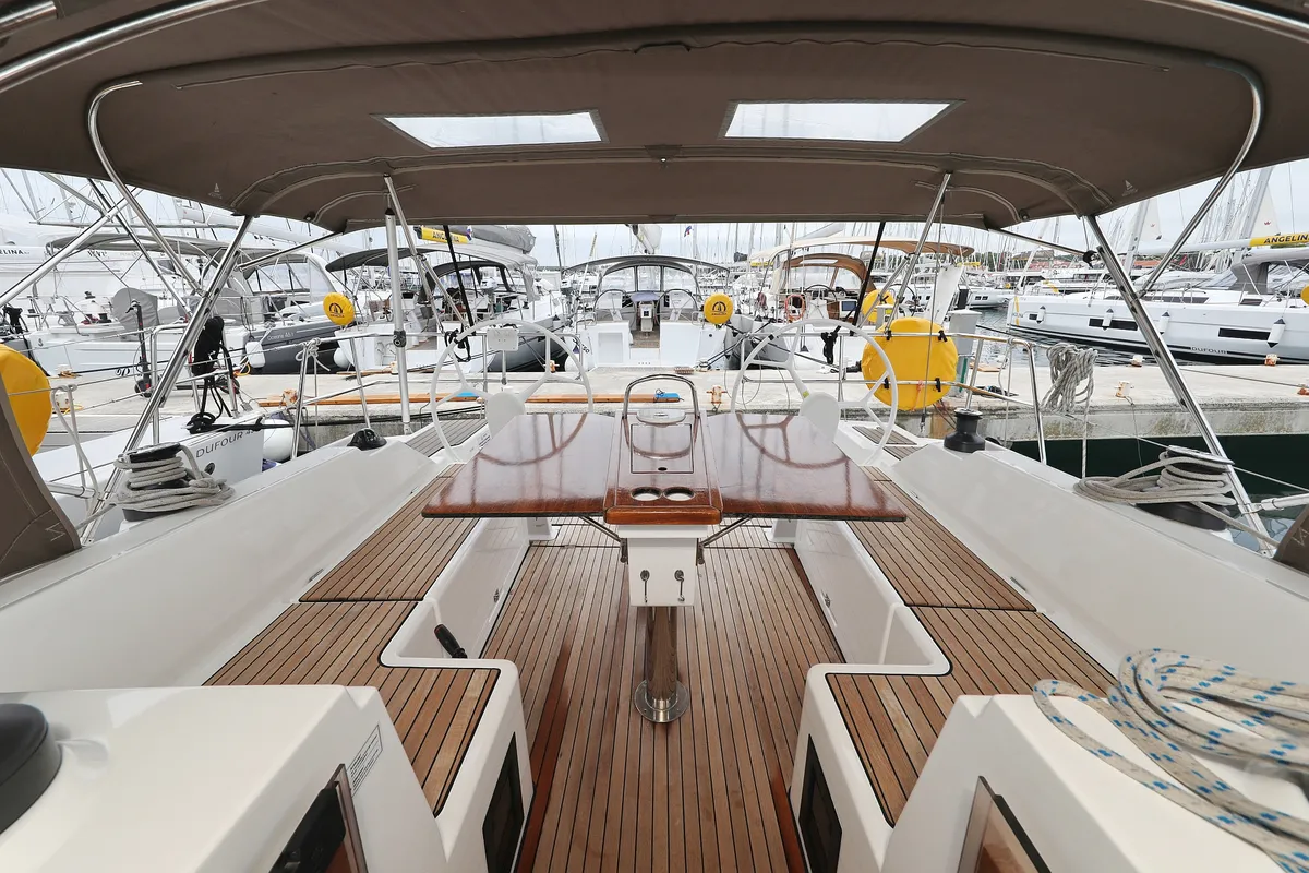 Deck of Maupiti, a Bavaria C42 sailboat at Grad Biograd na Moru, Croatia