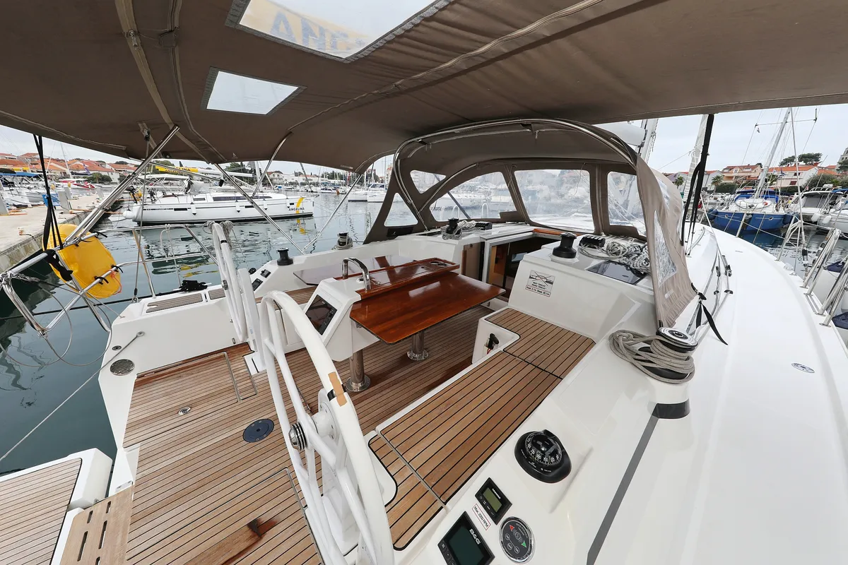 Cockpit of Maupiti, a Bavaria C42 sailboat at Grad Biograd na Moru, Croatia