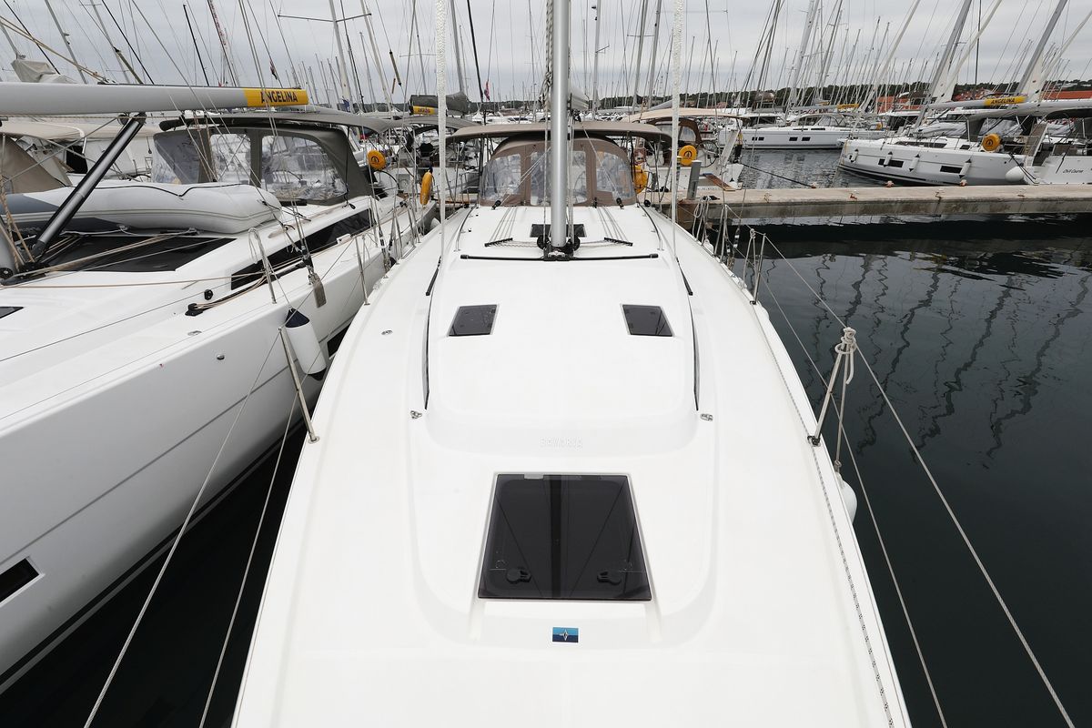 Deck of Maupiti, a Bavaria C42 sailboat at Grad Biograd na Moru, Croatia
