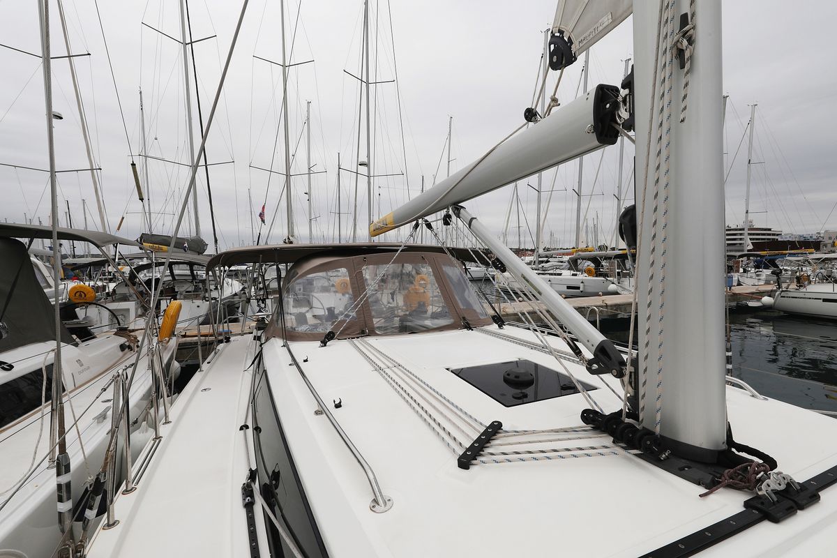 Deck of Maupiti, a Bavaria C42 sailboat at Grad Biograd na Moru, Croatia