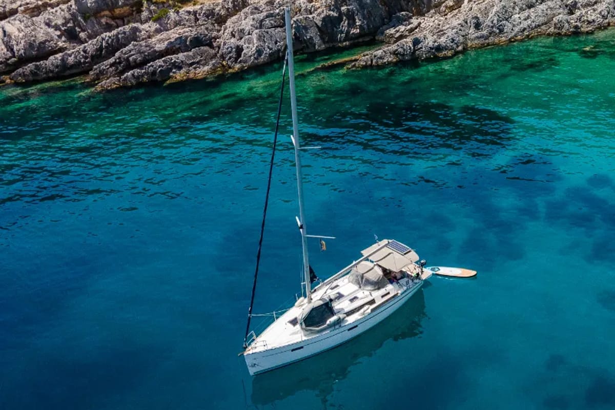 Exterior view of Oneiros, a Bavaria 37 sailboat at Pylaros Municipal Unit, Greece