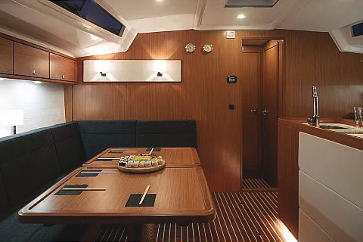Salon of ENJOY, a Bavaria Cruiser 56 sailboat at Gdańsk, Poland