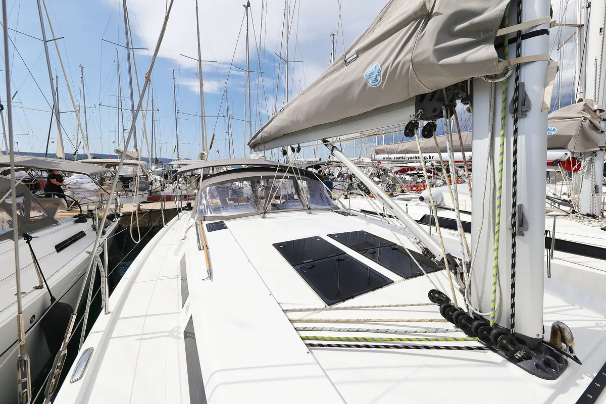 Exterior view of Seaway, a Hanse Yachts Hanse 455 sailboat at Grad Biograd na Moru, Croatia