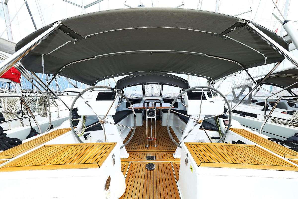 Cockpit of Seaway, a Hanse Yachts Hanse 455 sailboat at Grad Biograd na Moru, Croatia