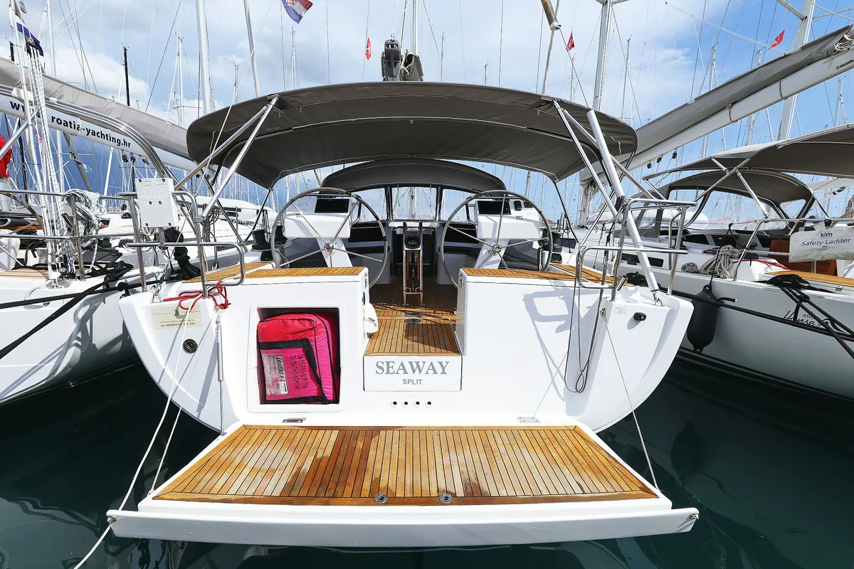 Exterior view of Seaway, a Hanse Yachts Hanse 455 sailboat at Grad Biograd na Moru, Croatia