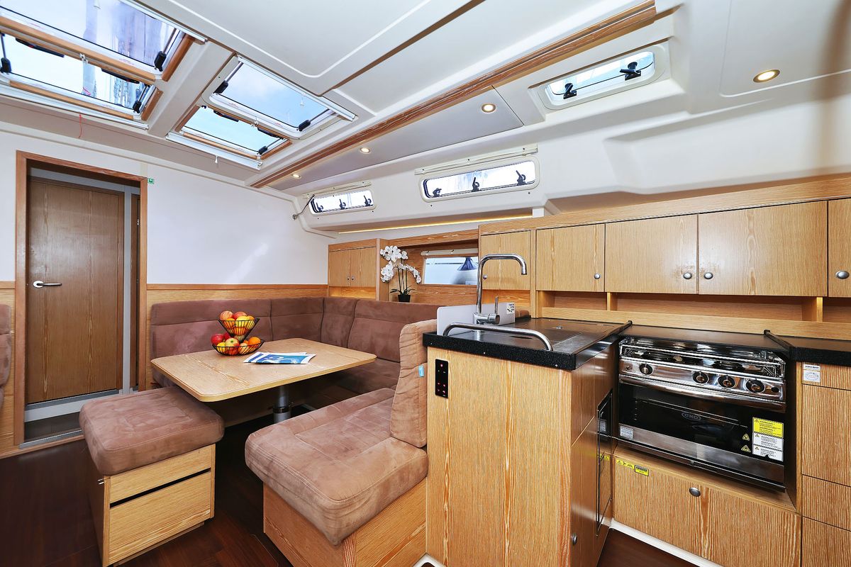 Galley of Seaway, a Hanse Yachts Hanse 455 sailboat at Grad Biograd na Moru, Croatia