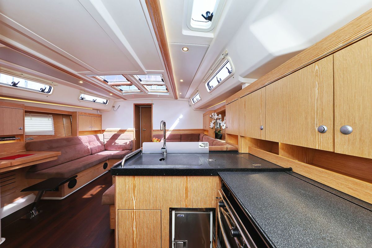 Galley of Seaway, a Hanse Yachts Hanse 455 sailboat at Grad Biograd na Moru, Croatia