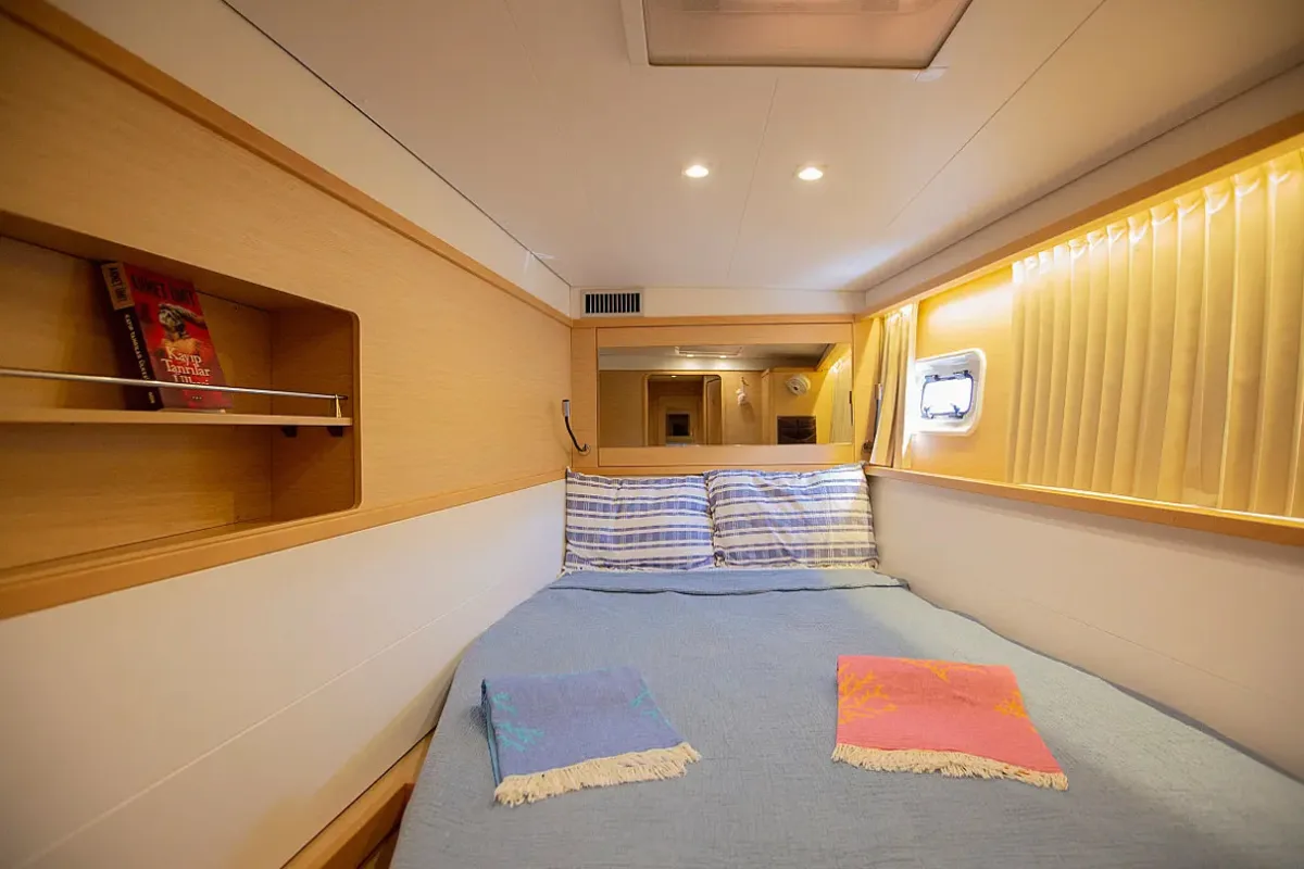 Cabin on La Luna, a Lagoon 450 catamaran at Fethiye, Turkey