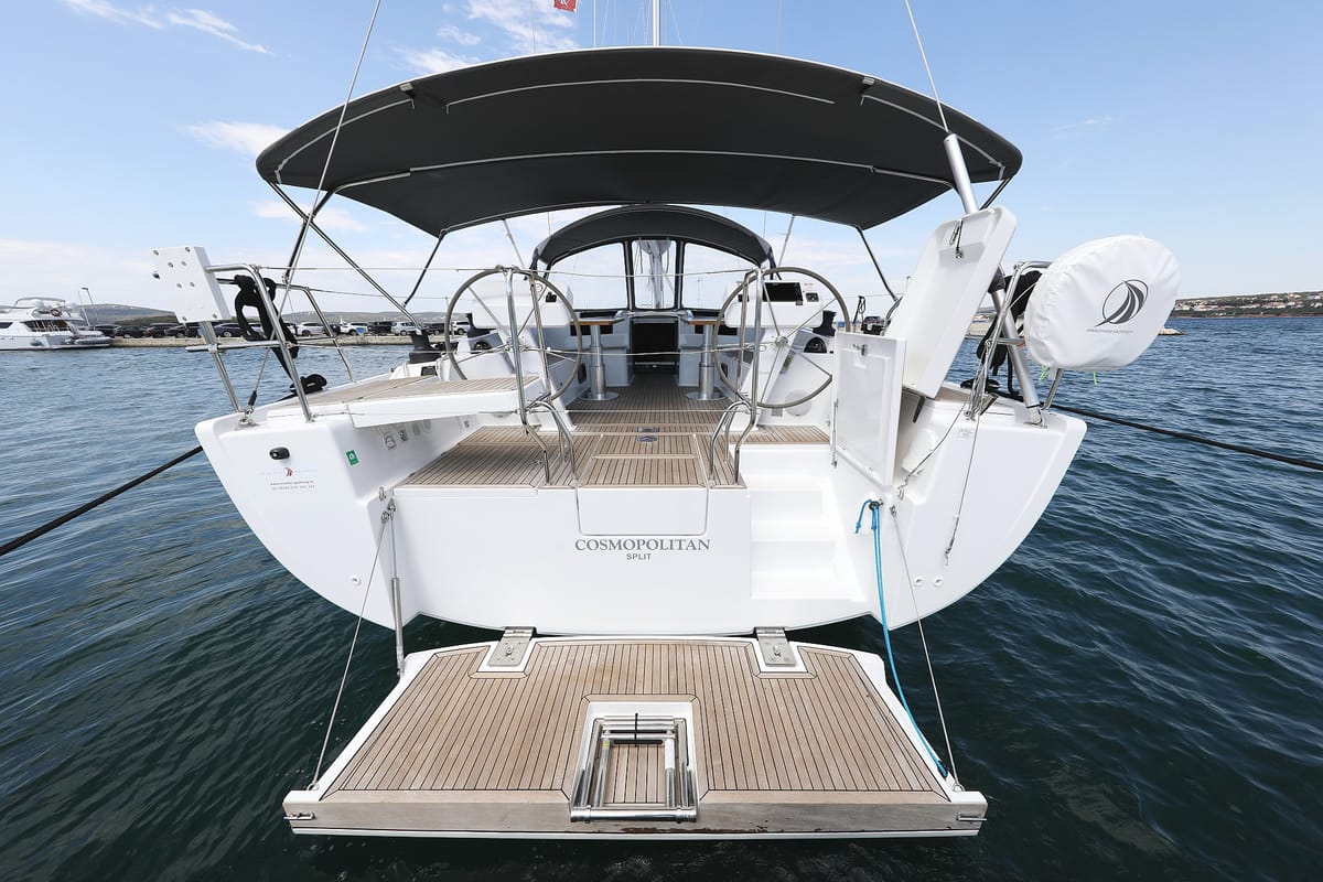 Exterior view of Cosmopolitan, a Hanse Yachts Hanse 508 sailboat at Grad Biograd na Moru, Croatia