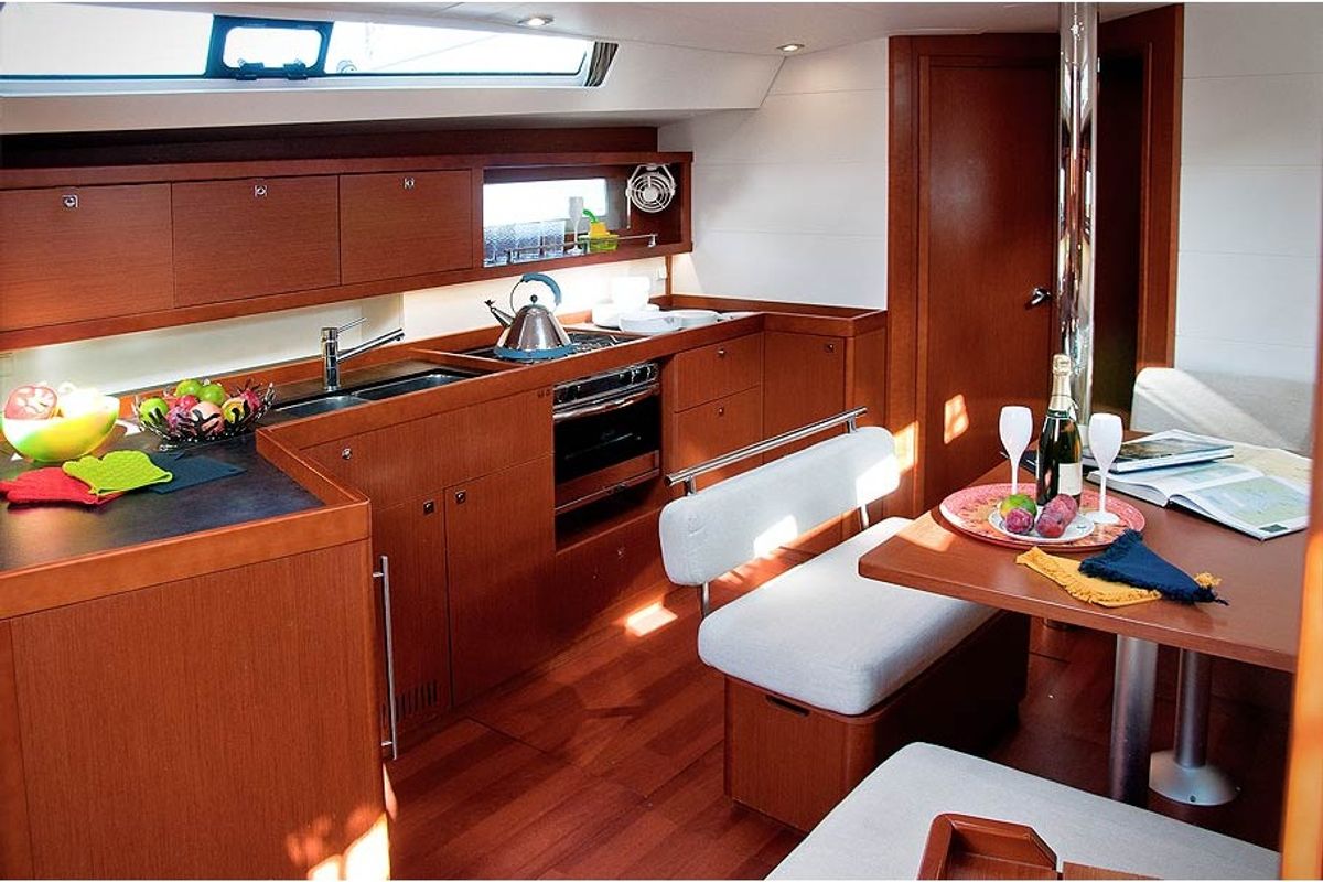 Galley of Nausicaa, a Beneteau Oceanis 45 sailboat at Bocca di Magra, Italy