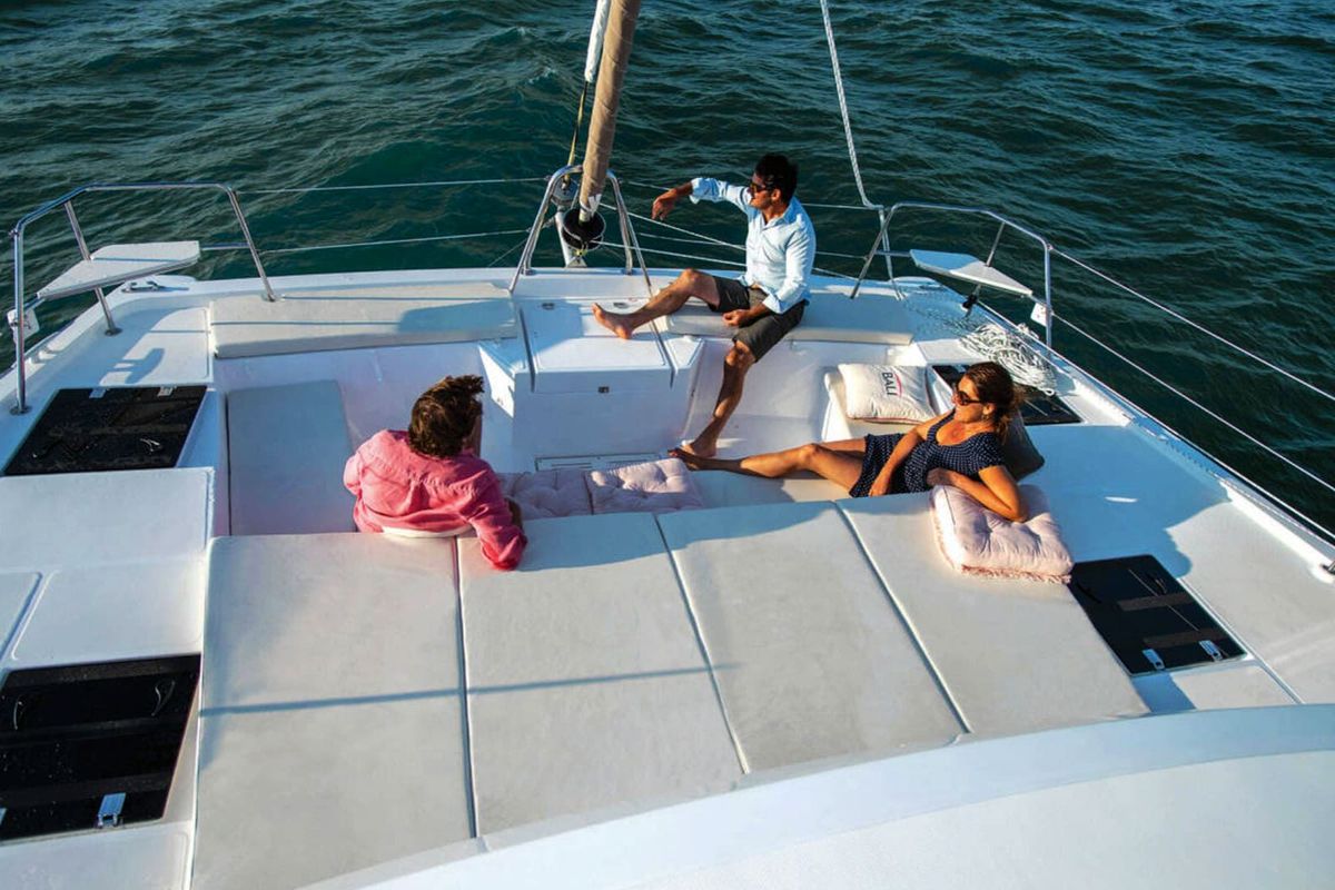 Deck of Orca, a Bali Catspace catamaran at Lavreotiki Municipal Unit, Greece
