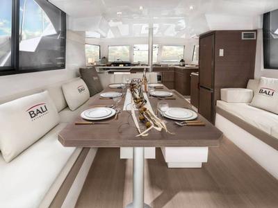 Salon of Orca, a Bali Catspace catamaran at Lavreotiki Municipal Unit, Greece