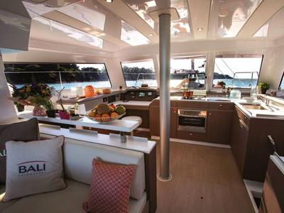 Galley of Orca, a Bali Catspace catamaran at Lavreotiki Municipal Unit, Greece