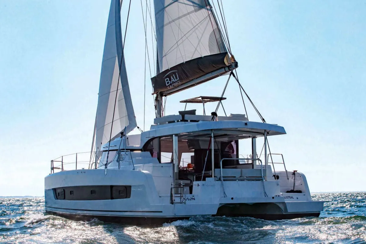 Exterior view of Orca, a Bali Catspace catamaran at Lavreotiki Municipal Unit, Greece