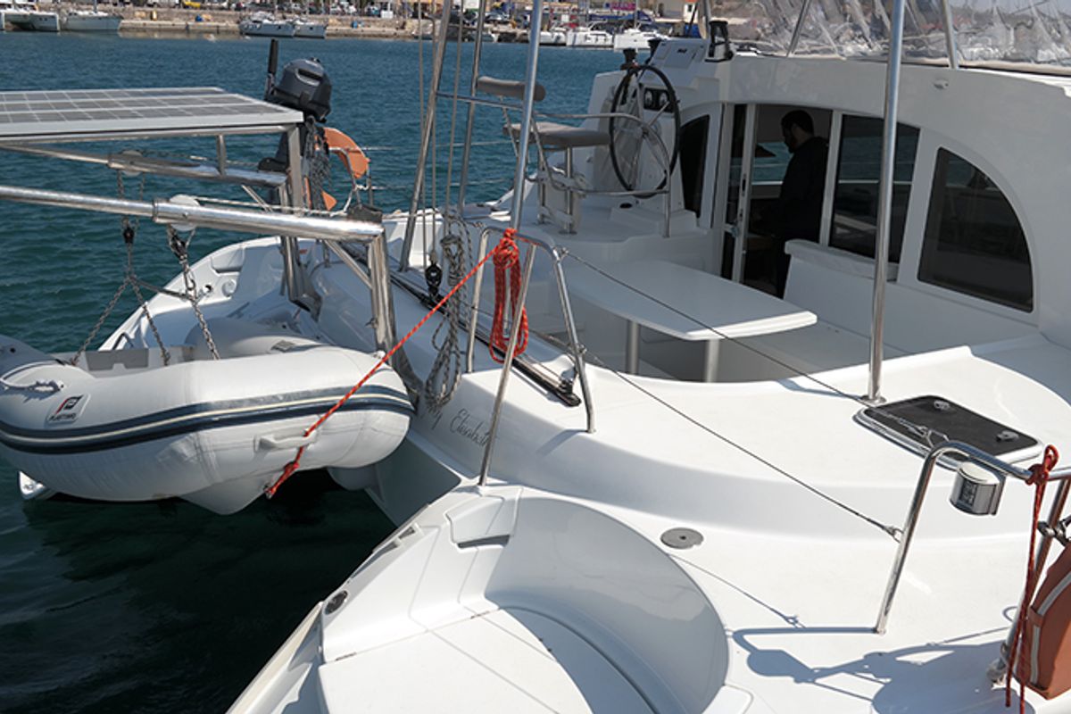 Exterior view of My Elisabeth, a Lagoon 380 catamaran at Municipal Unit of Rhodes, Greece