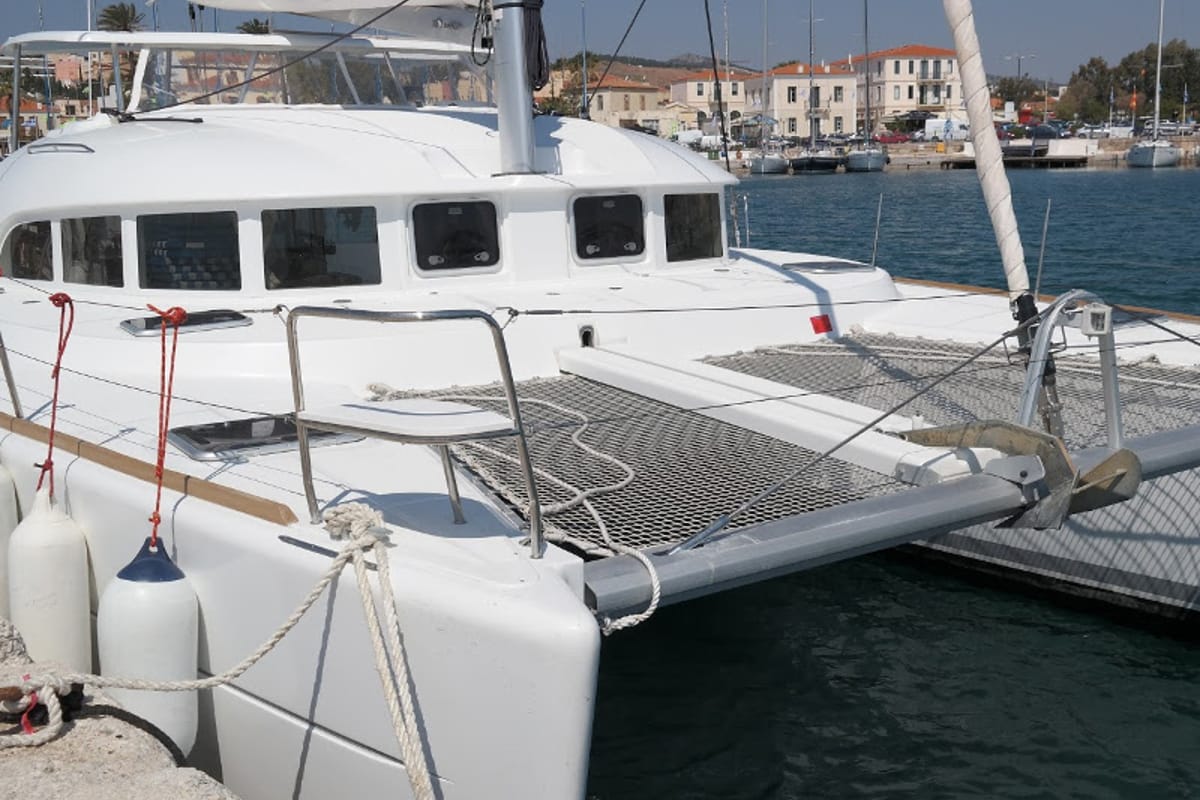 Exterior view of My Elisabeth, a Lagoon 380 catamaran at Municipal Unit of Rhodes, Greece
