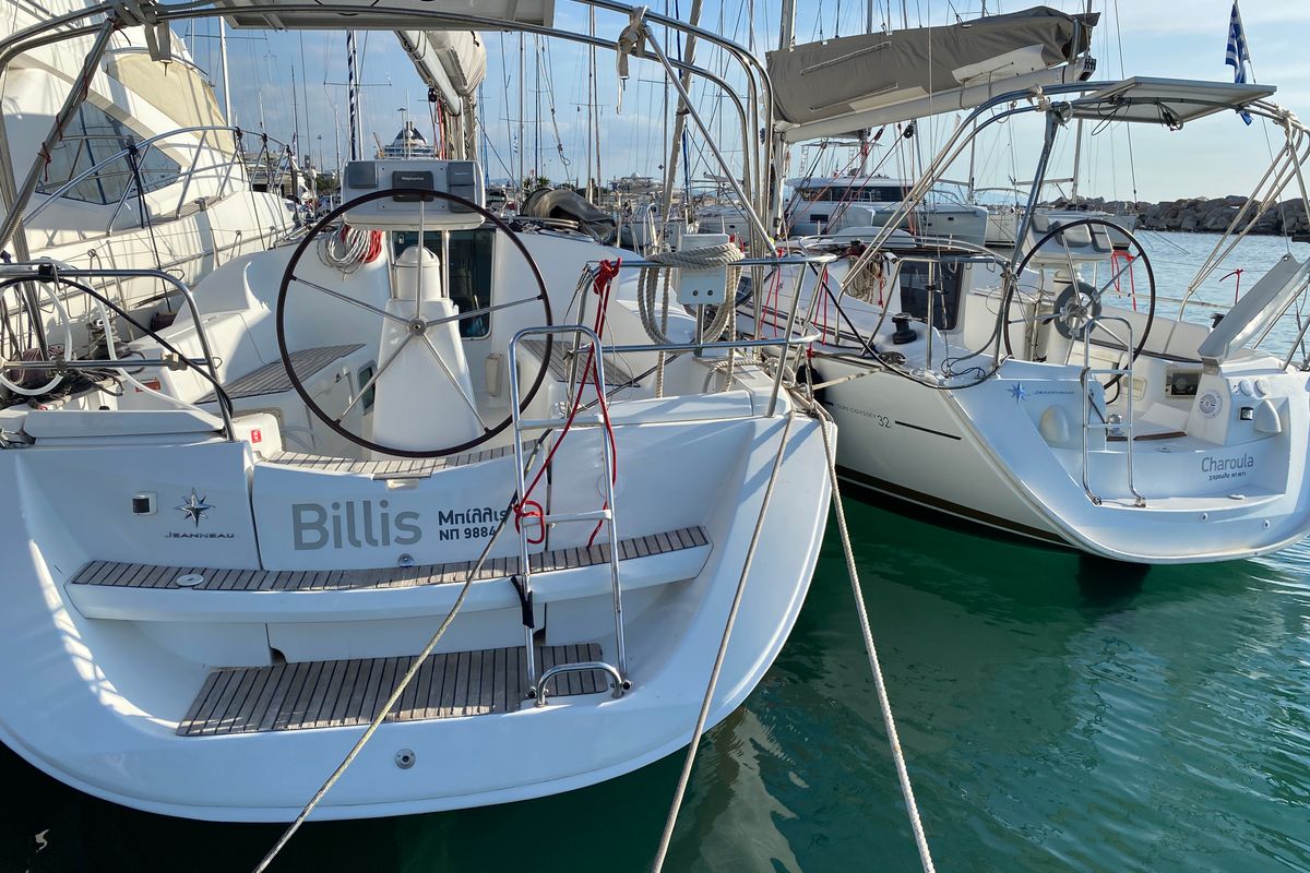 Exterior view of Billis, a Jeanneau Sun Odyssey 36i sailboat at Municipal Unit of Lefkada, Greece