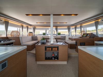 Salon of Nomad 2, a Lagoon 50 catamaran at Municipal Unit of Lefkada, Greece