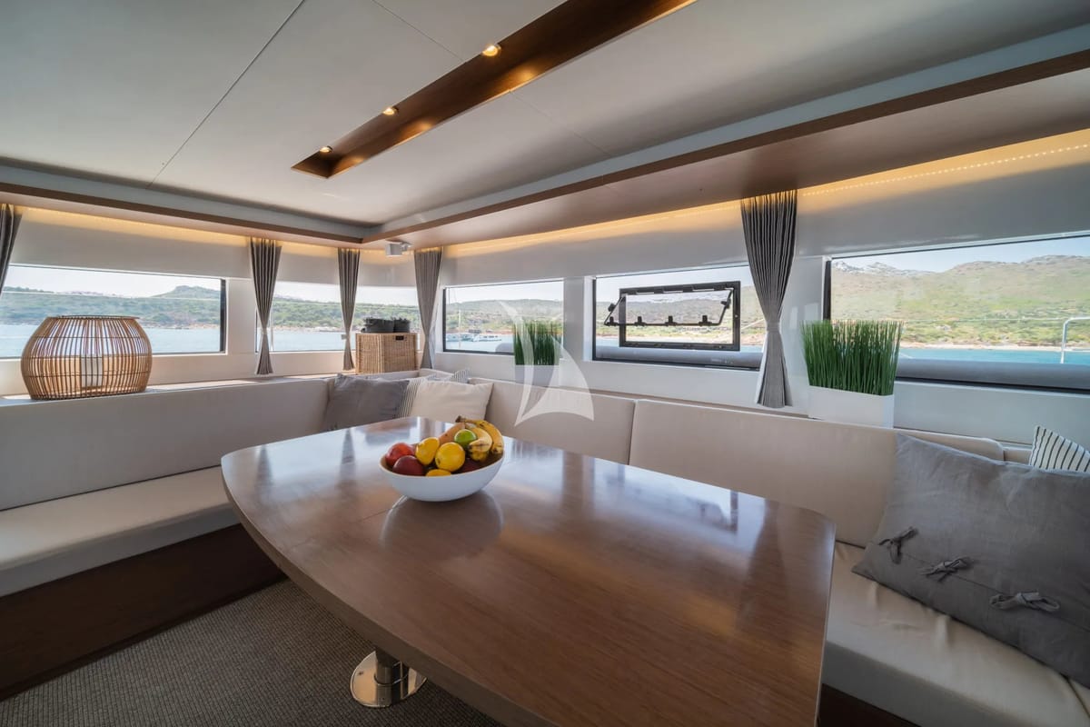 Salon of Nomad 2, a Lagoon 50 catamaran at Municipal Unit of Lefkada, Greece