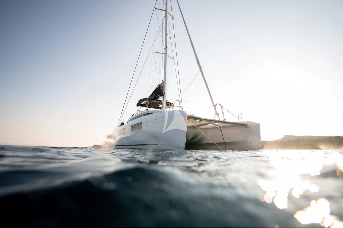 Exterior view of Nomad 2, a Lagoon 50 catamaran at Municipal Unit of Lefkada, Greece