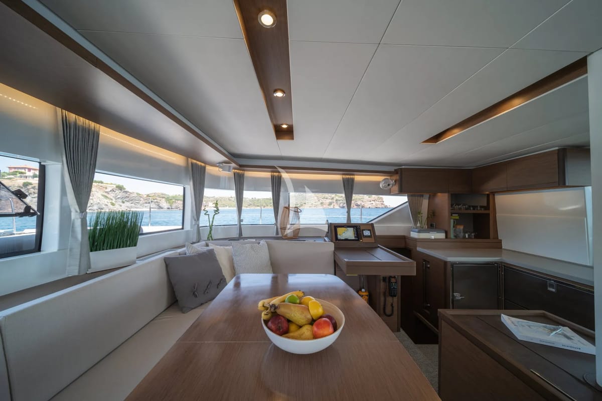 Salon of Nomad 2, a Lagoon 50 catamaran at Municipal Unit of Lefkada, Greece
