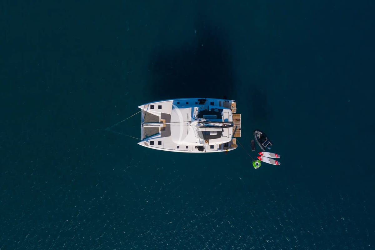 Exterior view of Nomad 2, a Lagoon 50 catamaran at Municipal Unit of Lefkada, Greece