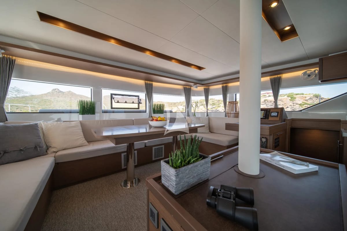 Salon of Nomad 2, a Lagoon 50 catamaran at Municipal Unit of Lefkada, Greece