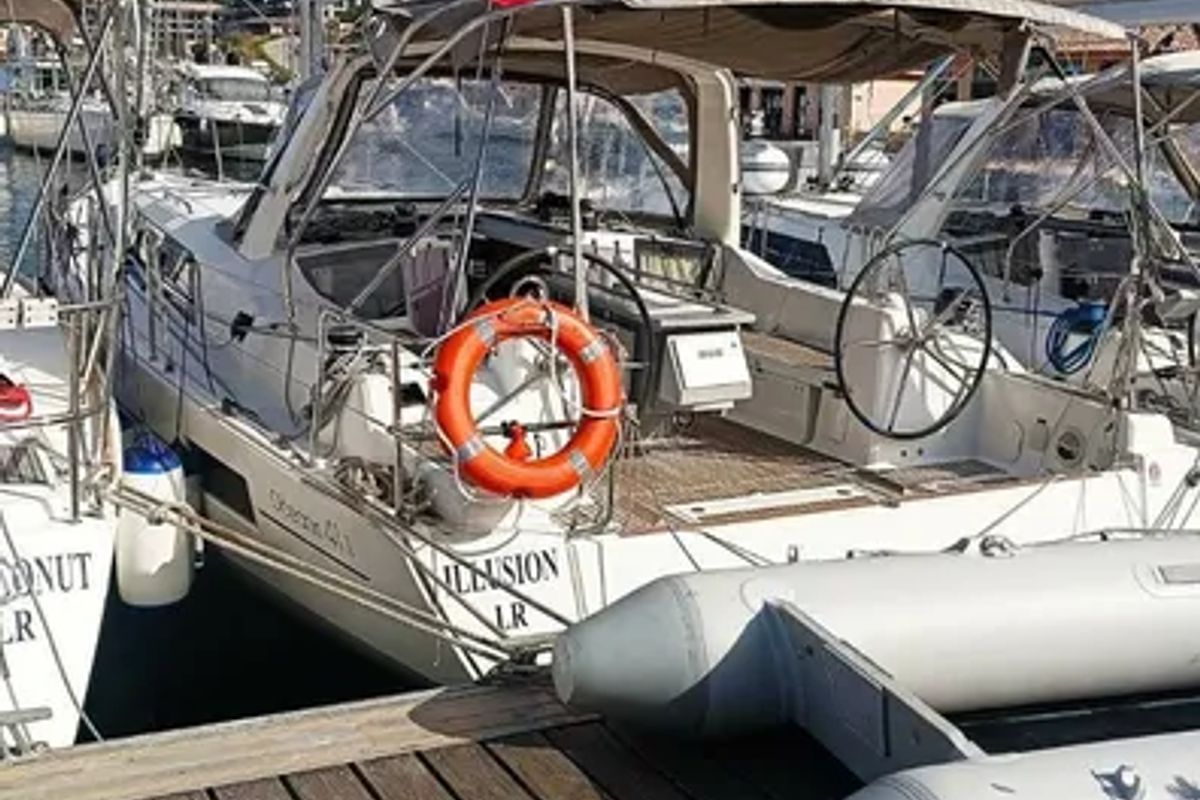 Deck of Illusion, a Beneteau Oceanis 41.1 sailboat at Kontokali, Greece