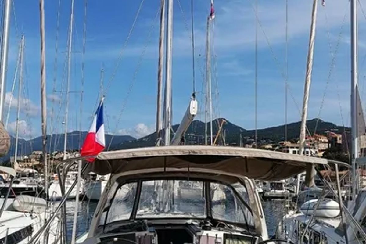 Cockpit of Illusion, a Beneteau Oceanis 41.1 sailboat at Kontokali, Greece