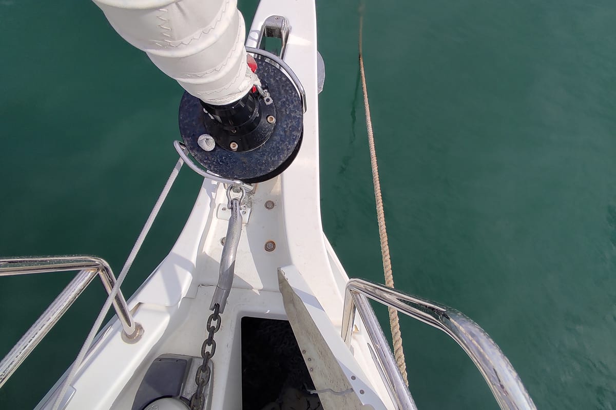 White Pearl, a Jeanneau Sun Odyssey 490 sailboat at Kontokali, Greece