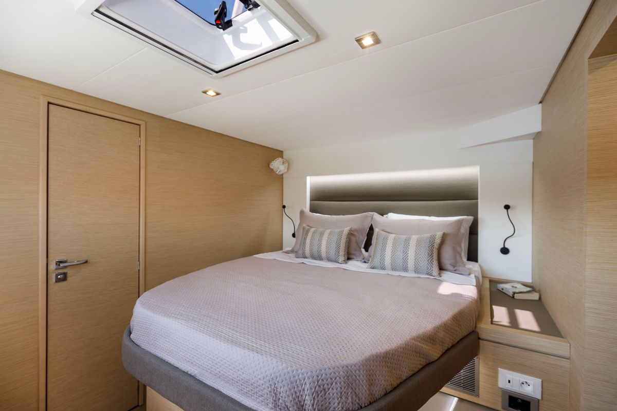 Cabin on Nerida, a Fountaine Pajot Tanna 47 catamaran at Athens, Greece