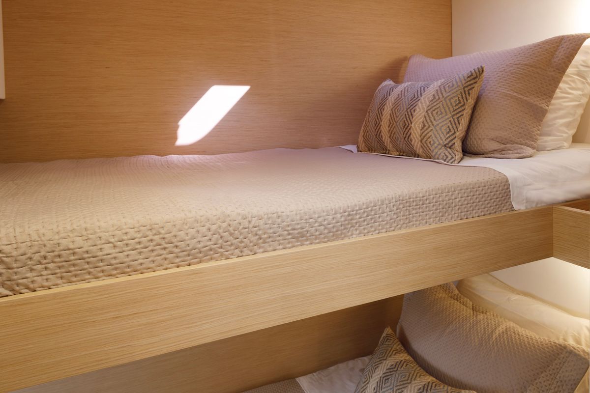 Cabin on Nerida, a Fountaine Pajot Tanna 47 catamaran at Athens, Greece