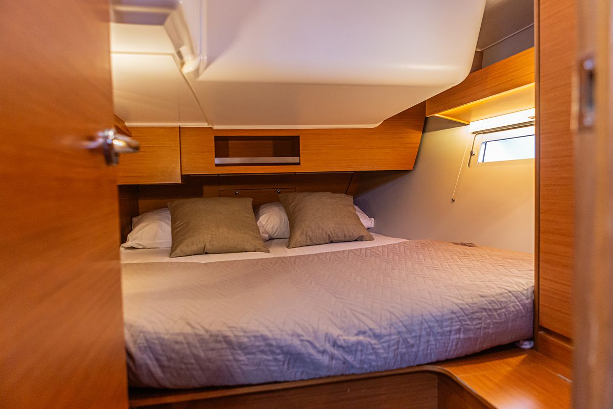 Cabin on Sympathy Planet, a Dufour 390 Grand Large sailboat at Palermo, Italy