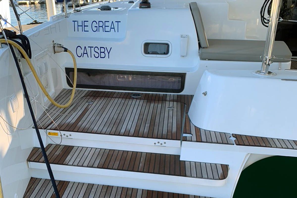 Deck of The Great Catsby, a Lagoon 42 catamaran at Road Town, British Virgin Islands