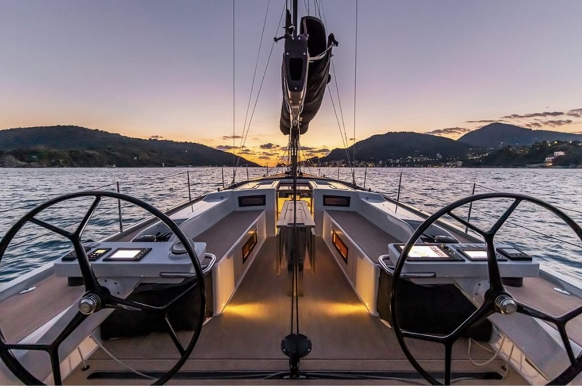 Cockpit of Eclisse, a Gulet Grand Soleil 48 sailboat at Castellammare del Golfo, Italy