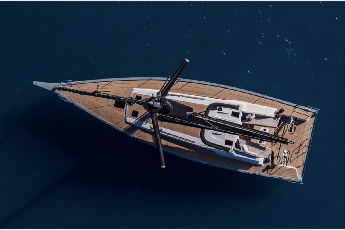 Exterior view of Eclisse, a Gulet Grand Soleil 48 sailboat at Castellammare del Golfo, Italy