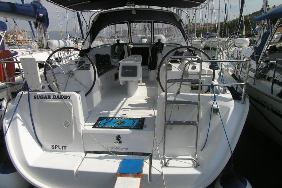Cockpit of Sugar Daddy, a Beneteau Cyclades 43.4 sailboat at Grad Trogir, Croatia