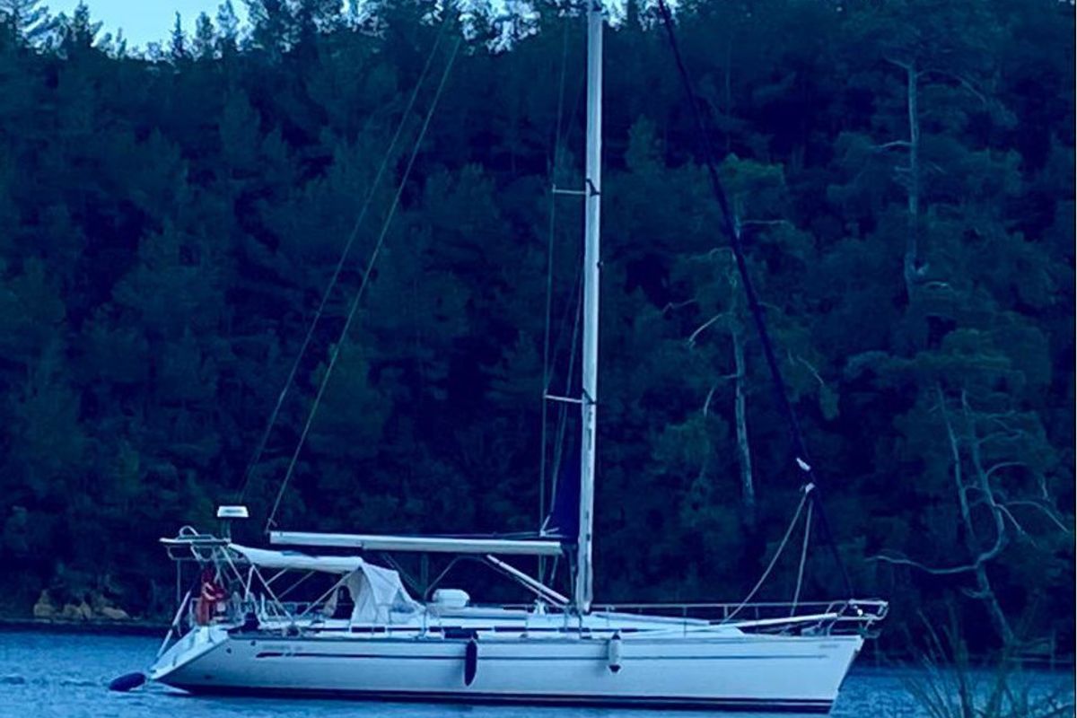 Exterior view of Velero, a Bavaria 44 sailboat at Fethiye, Turkey