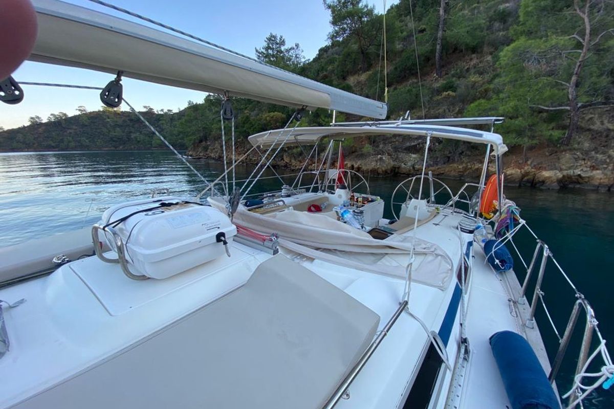 Exterior view of Velero, a Bavaria 44 sailboat at Fethiye, Turkey