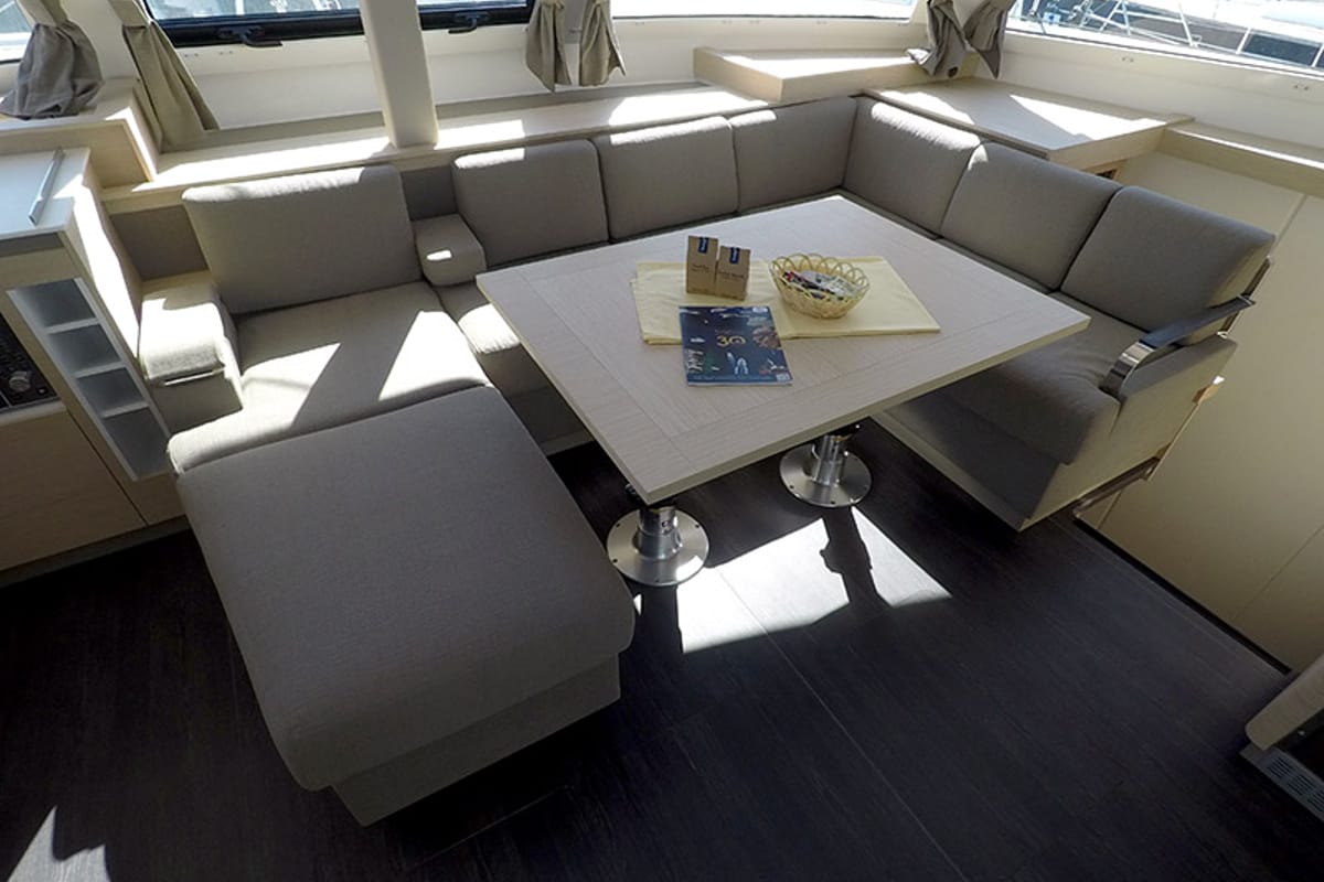 Salon of Alize, a Fountaine Pajot Elba 45 catamaran at Grad Šibenik, Croatia
