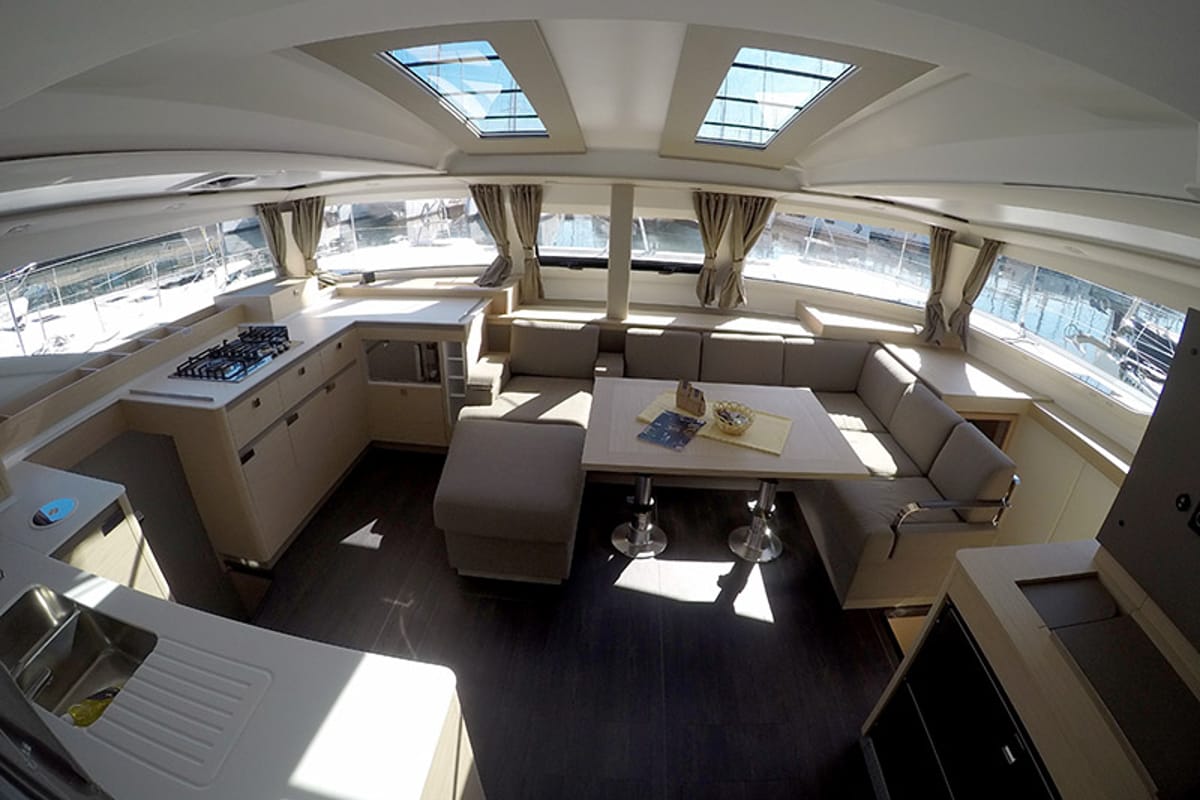 Salon of Alize, a Fountaine Pajot Elba 45 catamaran at Grad Šibenik, Croatia