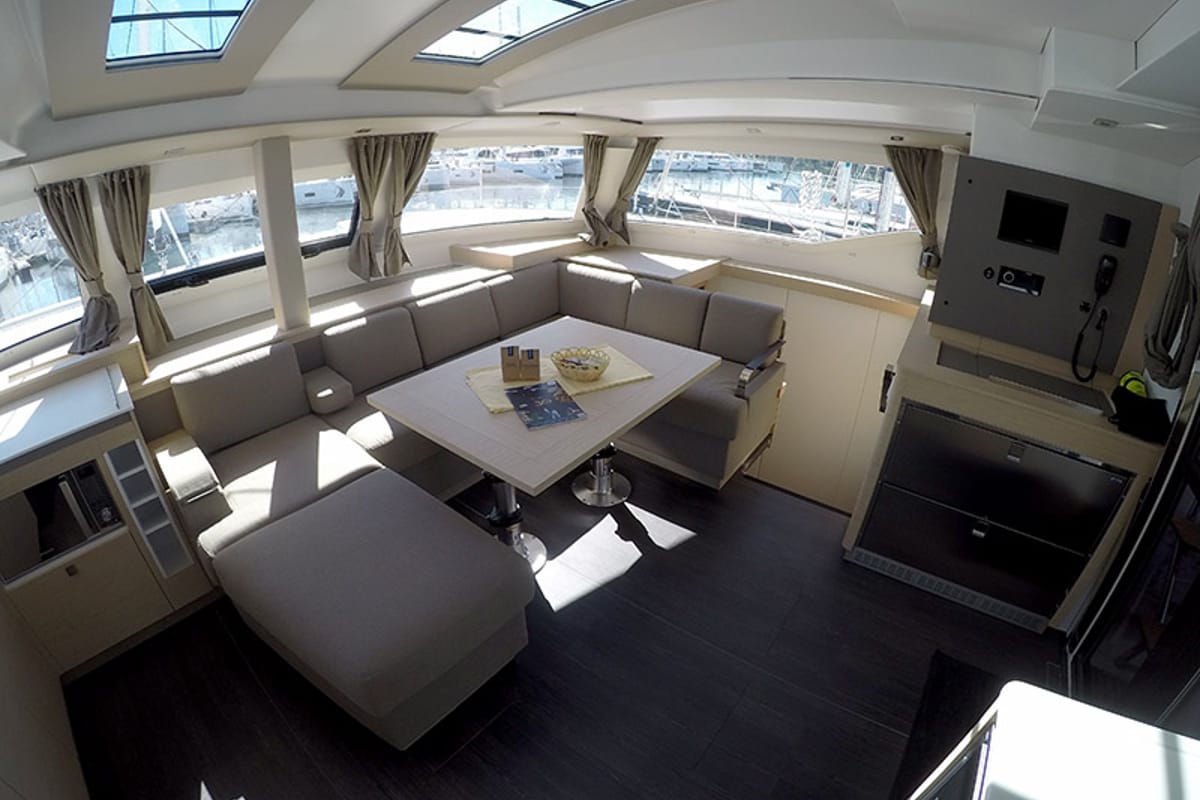Salon of Alize, a Fountaine Pajot Elba 45 catamaran at Grad Šibenik, Croatia