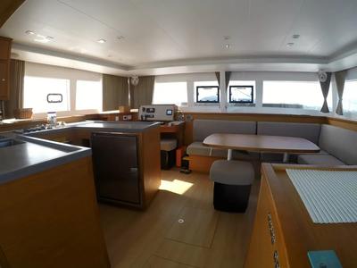 Salon of Take It Easy, a Lagoon 450 catamaran at Alameda, United States