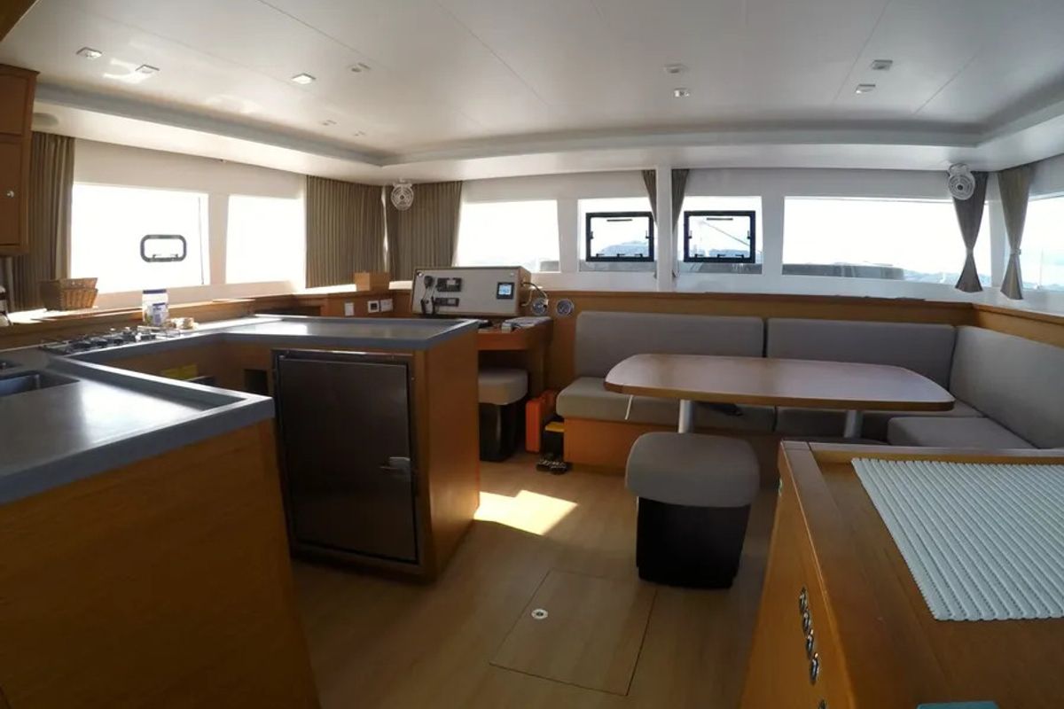 Salon of Take It Easy, a Lagoon 450 catamaran at Alameda, United States