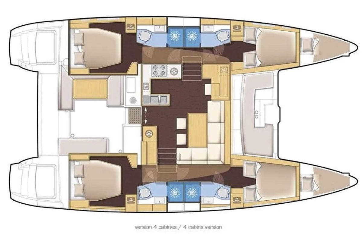 Floor plan of Take It Easy, a Lagoon 450 catamaran at Alameda, United States