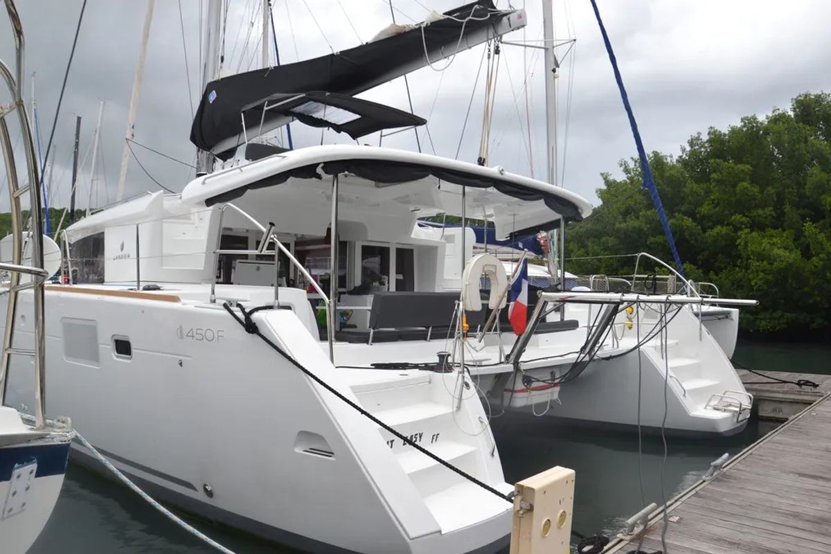 Exterior view of Take It Easy, a Lagoon 450 catamaran at Alameda, United States