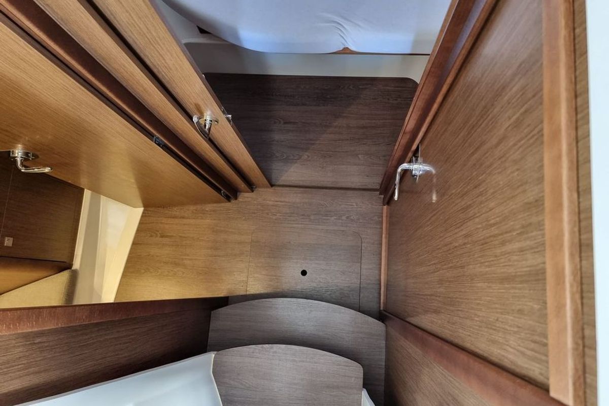 Cabin on Queen Korina, a Beneteau Antares 9 OB motorboat at Zadar, Croatia